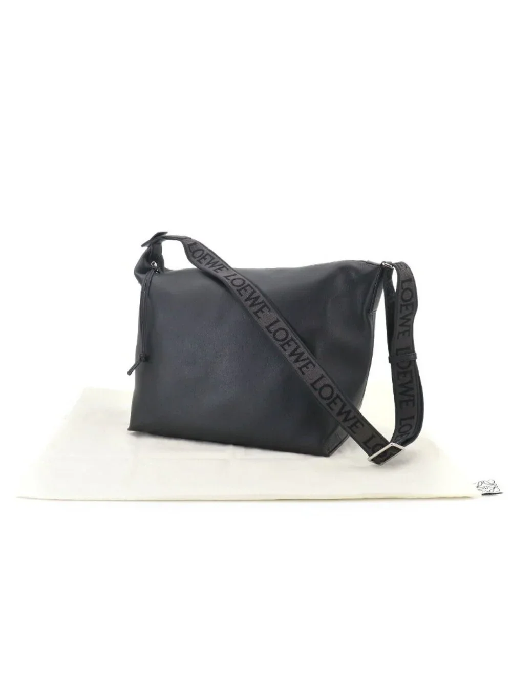 Loewe Cubby Crossbody Shoulder Bag Leather Black Silver